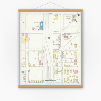 Old map wall art mockup — magnetic wood frame on white wall — Sanborn Fire Insurance Map from Laredo, Webb County, Texas (1916), Sheet #0003