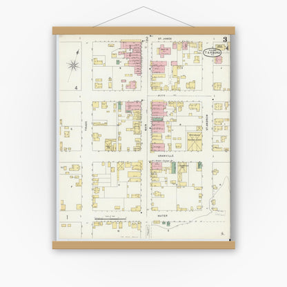 Old map wall art mockup — magnetic wood frame on white wall — Sanborn Fire Insurance Map from Tarboro, Edgecombe County, North Carolina (1896), Sheet #0003
