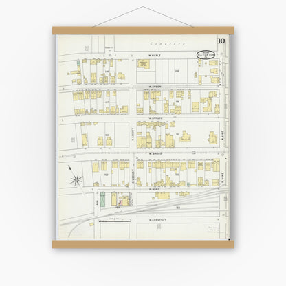 Old map wall art mockup — magnetic wood frame on white wall — Sanborn Fire Insurance Map from Hazleton, Luzerne County, Pennsylvania (1895), Sheet #0010