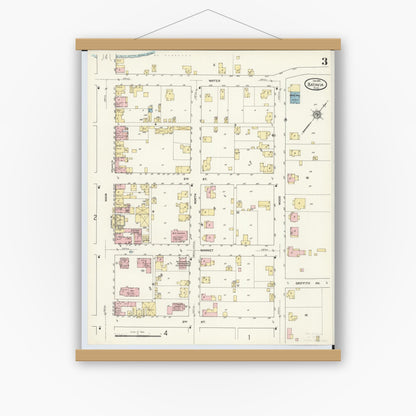 Old map wall art mockup — magnetic wood frame on white wall — Sanborn Fire Insurance Map from Batavia, Clermont County, Ohio (1911), Sheet #0003