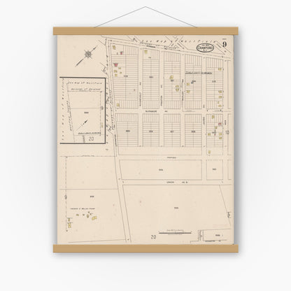 Old map wall art mockup — magnetic wood frame on white wall — Sanborn Fire Insurance Map from Cranford, Union County, New Jersey (1922), Sheet #0009
