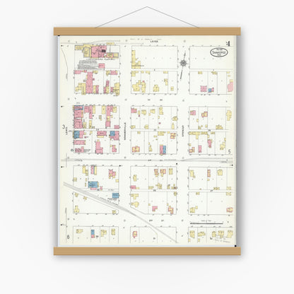 Old map wall art mockup — magnetic wood frame on white wall — Sanborn Fire Insurance Map from Shakopee, Scott County, Minnesota (1910), Sheet #0004