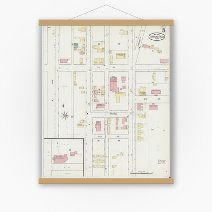 Old map wall art mockup — magnetic wood frame on white wall — Sanborn Fire Insurance Map from Turners Falls, Franklin County, Massachusetts (1895), Sheet #0005