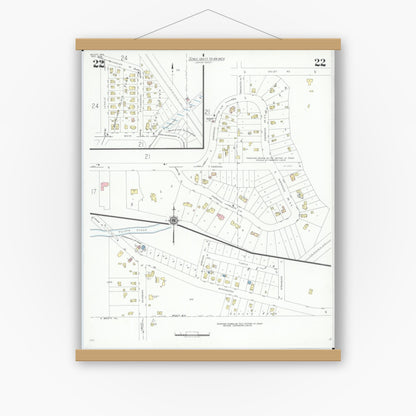 Old map wall art mockup — magnetic wood frame on white wall — Sanborn Fire Insurance Map from Beloit, Rock County, Wisconsin (1939), Sheet #0022