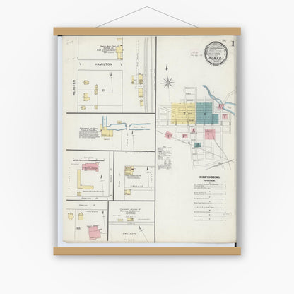 Old map wall art mockup — magnetic wood frame on white wall — Sanborn Fire Insurance Map from Homer, Calhoun County, Michigan (1893), Sheet #0001