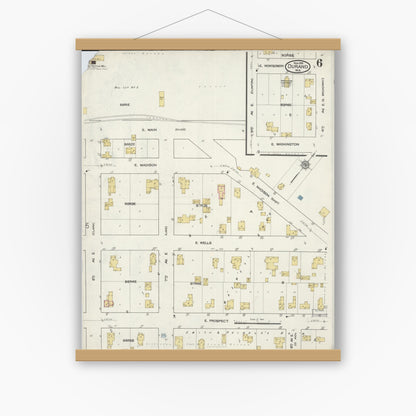 Old map wall art mockup — magnetic wood frame on white wall — Sanborn Fire Insurance Map from Durand, Pepin County, Wisconsin (1916), Sheet #0006