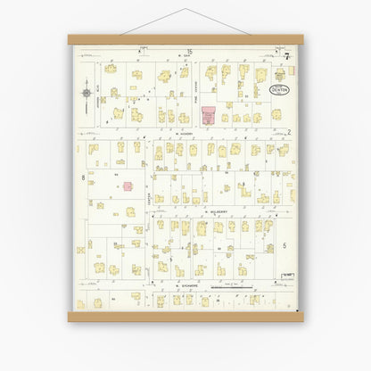 Old map wall art mockup — magnetic wood frame on white wall — Sanborn Fire Insurance Map from Denton, Denton County, Texas (1912), Sheet #0007