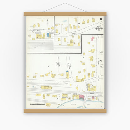 Old map wall art mockup — magnetic wood frame on white wall — Sanborn Fire Insurance Map from Addison, Steuben County, New York (1909), Sheet #0006
