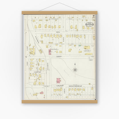 Old map wall art mockup — magnetic wood frame on white wall — Sanborn Fire Insurance Map from Murphysboro, Jackson County, Illinois (1897), Sheet #0007