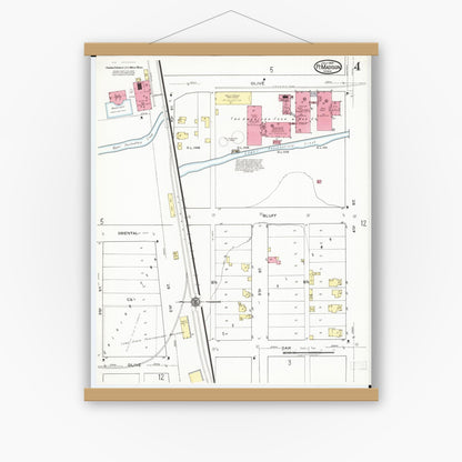 Old map wall art mockup — magnetic wood frame on white wall — Sanborn Fire Insurance Map from Fort Madison, Lee County, Iowa (1919), Sheet #0004