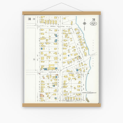 Old map wall art mockup — magnetic wood frame on white wall — Sanborn Fire Insurance Map from Beloit, Rock County, Wisconsin (1926), Sheet #0031