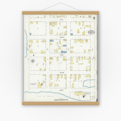 Old map wall art mockup — magnetic wood frame on white wall — Sanborn Fire Insurance Map from Cedar Key, Levy County, Florida (1909), Sheet #0003