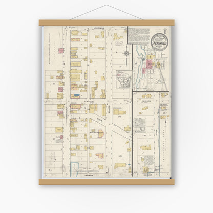 Old map wall art mockup — magnetic wood frame on white wall — Sanborn Fire Insurance Map from Saint Croix Falls, Polk County, Wisconsin (1917) - Complete Map Set