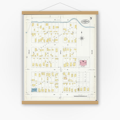 Old map wall art mockup — magnetic wood frame on white wall — Sanborn Fire Insurance Map from Two Harbors, Lake County, Minnesota (1907), Sheet #0005