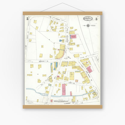 Old map wall art mockup — magnetic wood frame on white wall — Sanborn Fire Insurance Map from Bernardsville, Somerset County, New Jersey (1923), Sheet #0005