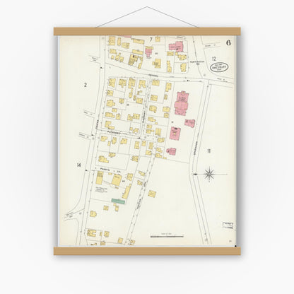 Old map wall art mockup — magnetic wood frame on white wall — Sanborn Fire Insurance Map from Amesbury, Essex County, Massachusetts (1904), Sheet #0006