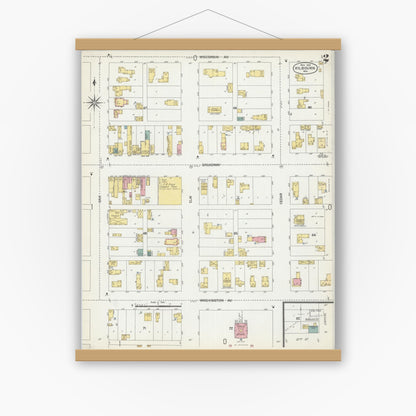 Old map wall art mockup — magnetic wood frame on white wall — Sanborn Fire Insurance Map from Kilbourn, Columbia County, Wisconsin (1902), Sheet #0002