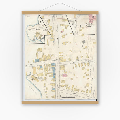 Old map wall art mockup — magnetic wood frame on white wall — Sanborn Fire Insurance Map from Newport, Herkimer County, New York (1938), Sheet #0002