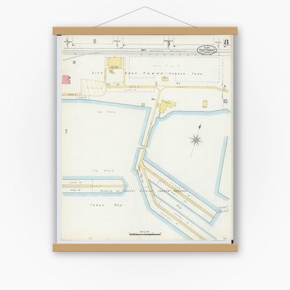 Old map wall art mockup — magnetic wood frame on white wall — Sanborn Fire Insurance Map from Tawas City, Iosco County, Michigan (1898), Sheet #0008