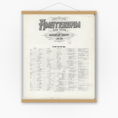 Old map wall art mockup — magnetic wood frame on white wall — Sanborn Fire Insurance Map from Amsterdam, Montgomery County, New York (1906), Sheet #0001