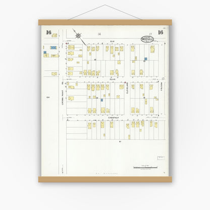 Old map wall art mockup — magnetic wood frame on white wall — Sanborn Fire Insurance Map from Westville, Gloucester County, New Jersey (1926), Sheet #0016