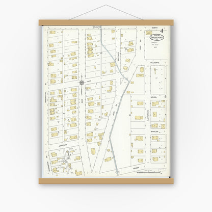 Old map wall art mockup — magnetic wood frame on white wall — Sanborn Fire Insurance Map from Bridgeport, Lawrence County, Illinois (1912), Sheet #0004