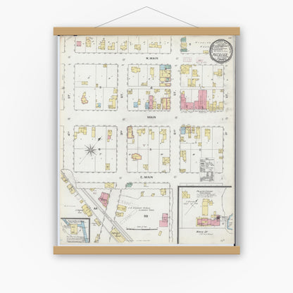 Old map wall art mockup — magnetic wood frame on white wall — Sanborn Fire Insurance Map from Palmyra, Jefferson County, Wisconsin (1892), Sheet #0001