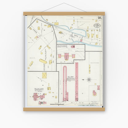 Old map wall art mockup — magnetic wood frame on white wall — Sanborn Fire Insurance Map from Sidney, Shelby County, Ohio (1898), Sheet #0018