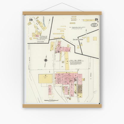 Old map wall art mockup — magnetic wood frame on white wall — Sanborn Fire Insurance Map from Ionia, Ionia County, Michigan (1924), Sheet #0019