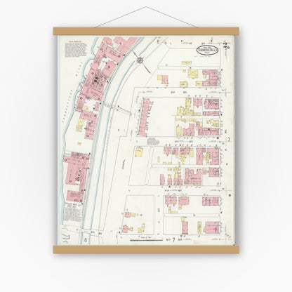 Old map wall art mockup — magnetic wood frame on white wall — Sanborn Fire Insurance Map from Turners Falls, Franklin County, Massachusetts (1914), Sheet #0002