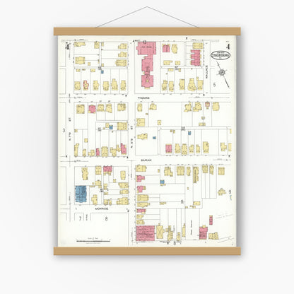 Old map wall art mockup — magnetic wood frame on white wall — Sanborn Fire Insurance Map from Stroudsburg, Monroe County, Pennsylvania (1923), Sheet #0004