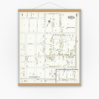 Old map wall art mockup — magnetic wood frame on white wall — Sanborn Fire Insurance Map from New Smyrna, Valusia County, Florida (1924), Sheet #0007