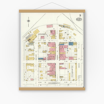 Old map wall art mockup — magnetic wood frame on white wall — Sanborn Fire Insurance Map from Dalhart, Dallam And Hartley County, Texas (1920), Sheet #0003