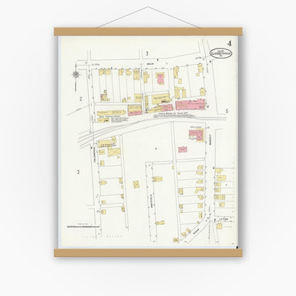 Old map wall art mockup — magnetic wood frame on white wall — Sanborn Fire Insurance Map from Elizabethville, Dauphin County, Pennsylvania (1911), Sheet #0004