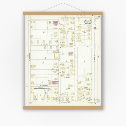 Old map wall art mockup — magnetic wood frame on white wall — Sanborn Fire Insurance Map from Gainesville, Alachua County, Florida (1913), Sheet #0006