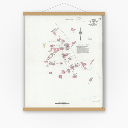 Old map wall art mockup — magnetic wood frame on white wall — Sanborn Fire Insurance Map from Plainfield, Hendricks County, Indiana (1921), Sheet #0007