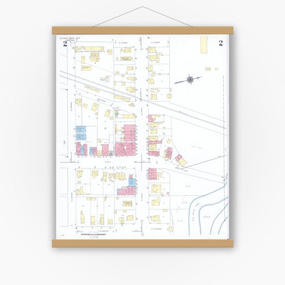 Old map wall art mockup — magnetic wood frame on white wall — Sanborn Fire Insurance Map from Milford Center, Union County, Ohio (1946), Sheet #0002