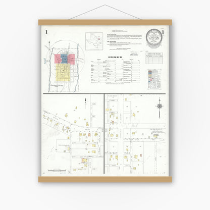 Old map wall art mockup — magnetic wood frame on white wall — Sanborn Fire Insurance Map from Canton, Van Zandt County, Texas (1941) - Complete Map Set