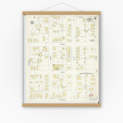 Old map wall art mockup — magnetic wood frame on white wall — Sanborn Fire Insurance Map from Saint Marys, Auglaize County, Ohio (1907), Sheet #0002