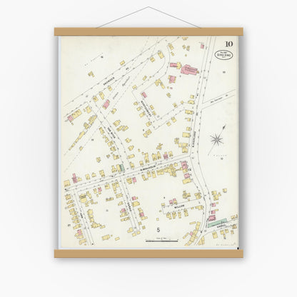 Old map wall art mockup — magnetic wood frame on white wall — Sanborn Fire Insurance Map from Sing Sing, Westchester County, New York (1897), Sheet #0010
