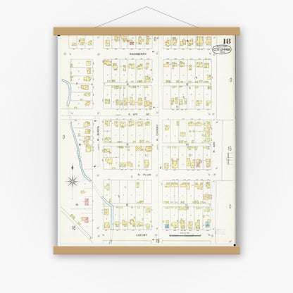 Old map wall art mockup — magnetic wood frame on white wall — Sanborn Fire Insurance Map from Ottumwa, Wapello County, Iowa (1897), Sheet #0018