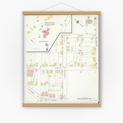 Old map wall art mockup — magnetic wood frame on white wall — Sanborn Fire Insurance Map from Cadiz, Harrison County, Ohio (1916), Sheet #0004