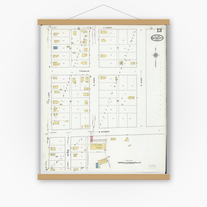 Old map wall art mockup — magnetic wood frame on white wall — Sanborn Fire Insurance Map from Boyne City, Charlevoix County, Michigan (1919), Sheet #0013