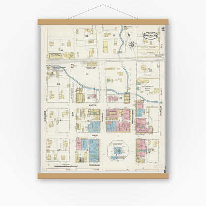 Old map wall art mockup — magnetic wood frame on white wall — Sanborn Fire Insurance Map from Waxahachie, Ellis County, Texas (1890), Sheet #0002