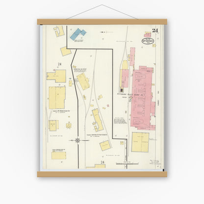 Old map wall art mockup — magnetic wood frame on white wall — Sanborn Fire Insurance Map from Mount Vernon, Knox County, Ohio (1913), Sheet #0024
