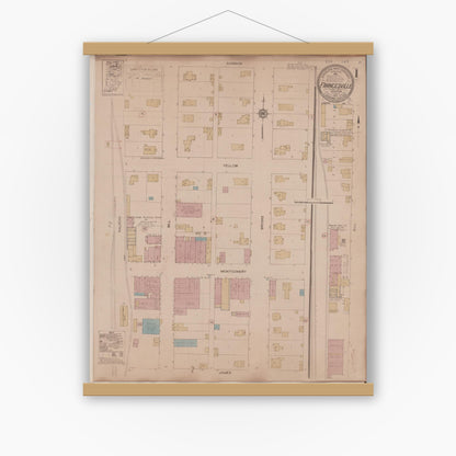 Old map wall art mockup — magnetic wood frame on white wall — Sanborn Fire Insurance Map from Francesville, Pulaski County, Indiana (1933) - Complete Map Set