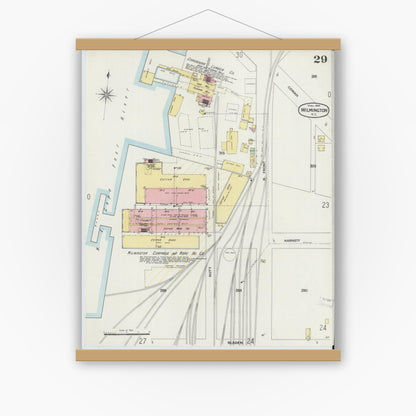 Old map wall art mockup — magnetic wood frame on white wall — Sanborn Fire Insurance Map from Wilmington, New Hanover County, North Carolina (1898), Sheet #0029