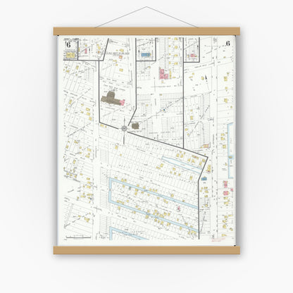 Old map wall art mockup — magnetic wood frame on white wall — Sanborn Fire Insurance Map from Saint Clair Shores, Macomb County, Michigan (1933), Sheet #0006