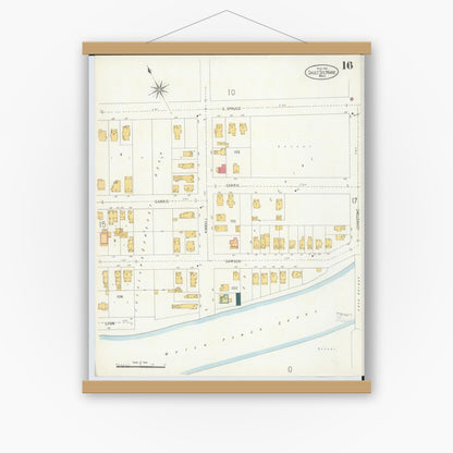 Old map wall art mockup — magnetic wood frame on white wall — Sanborn Fire Insurance Map from Sault Sainte Marie, Chippewa County, Michigan (1906), Sheet #0016