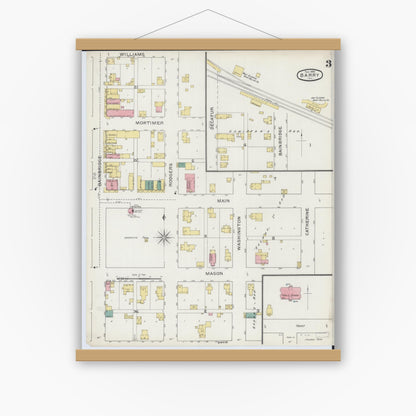 Old map wall art mockup — magnetic wood frame on white wall — Sanborn Fire Insurance Map from Barry, Pike County, Illinois (1894), Sheet #0003